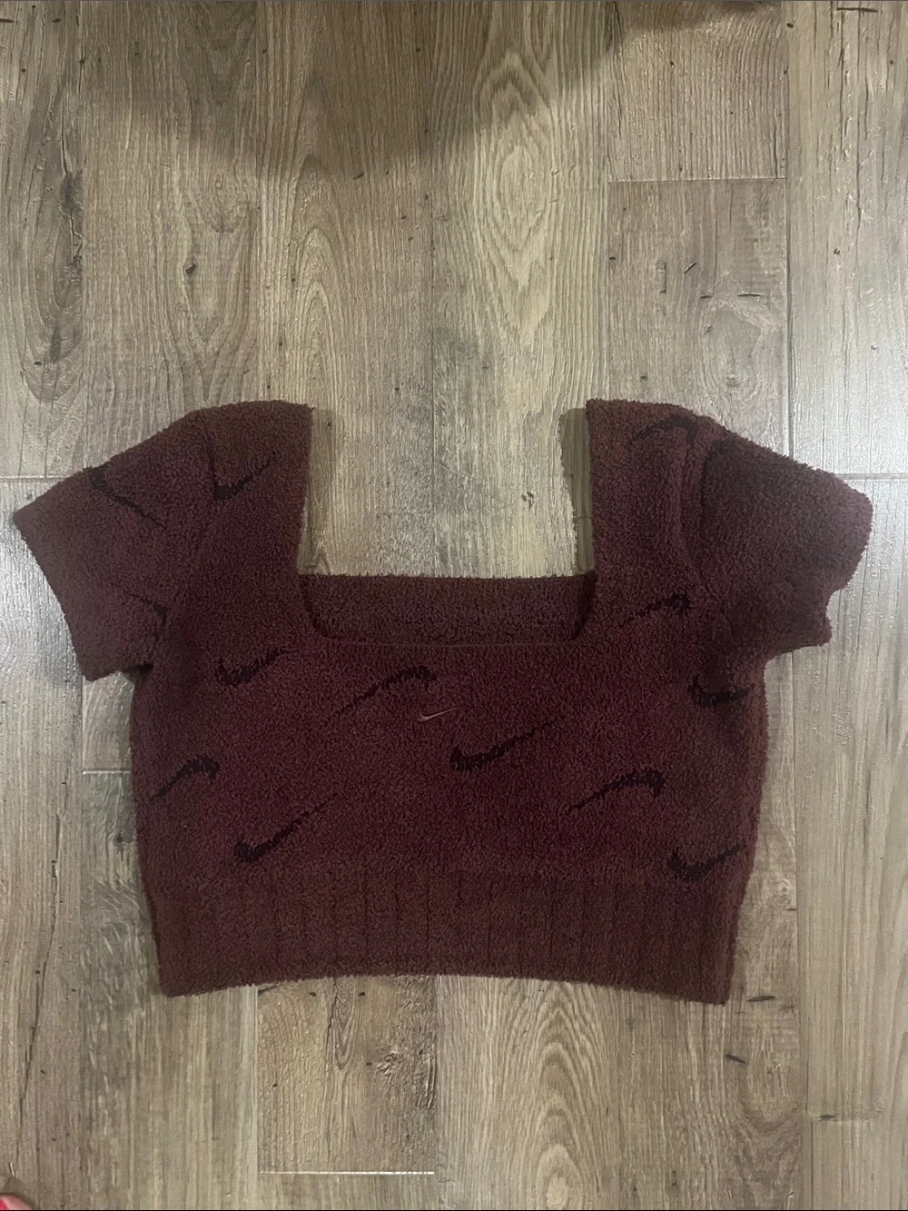 Nike Deep Brown Sherpa Crop Workout Pullover Top